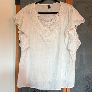 SHEIN White Ruffle Lace Blouse